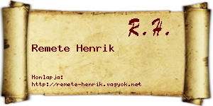 Remete Henrik névjegykártya
